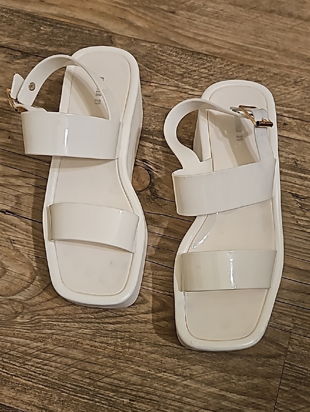 Forever 21 White Patent Double-Strap Buckle Sandals